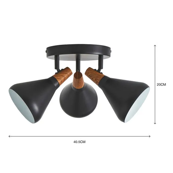 3-Light Semi Flush Spotlight - Black