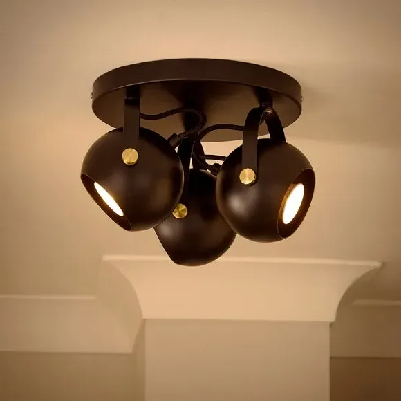 3-Light Semi Flush Spotlight - Black, Metal