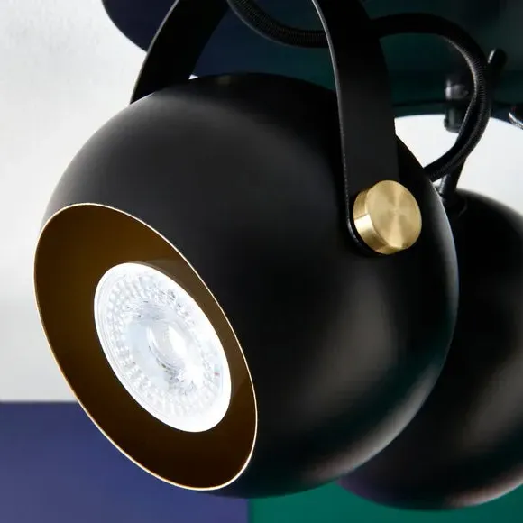 3-Light Semi Flush Spotlight - Black, Metal