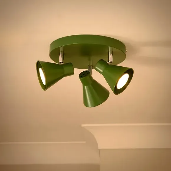 3-Light Semi Flush Spotlight - Green, Metal