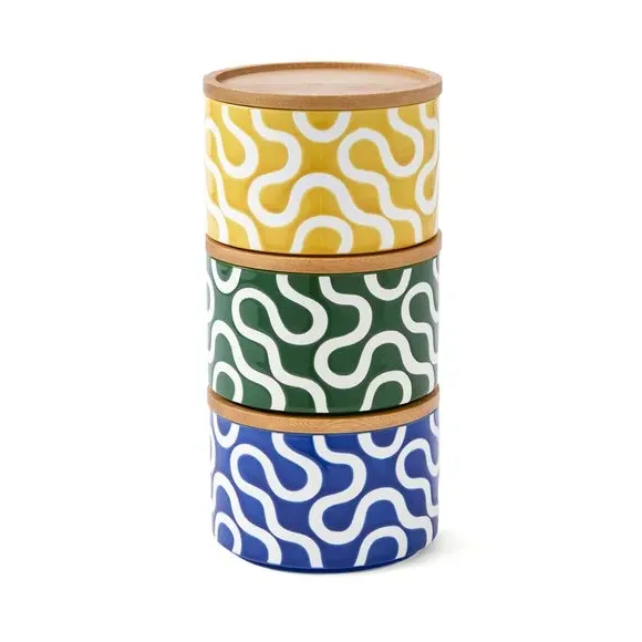 3-Piece Stacking Kitchen Canisters - Stoneware