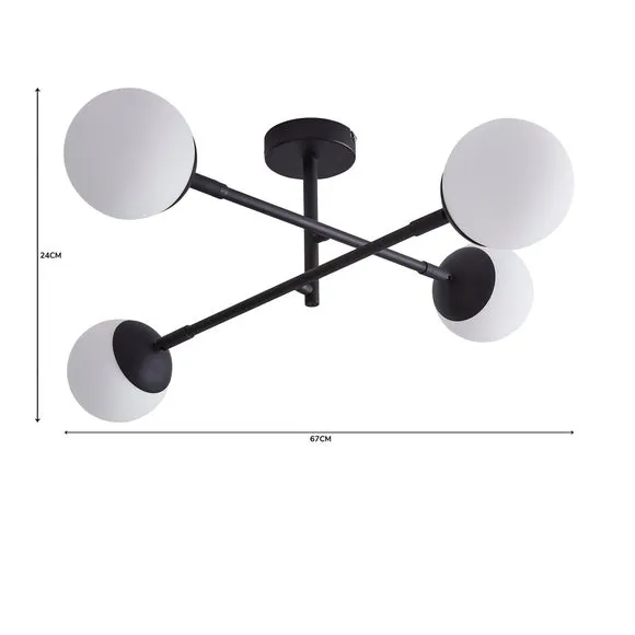 4-Light Semi Flush Ceiling Light - Black