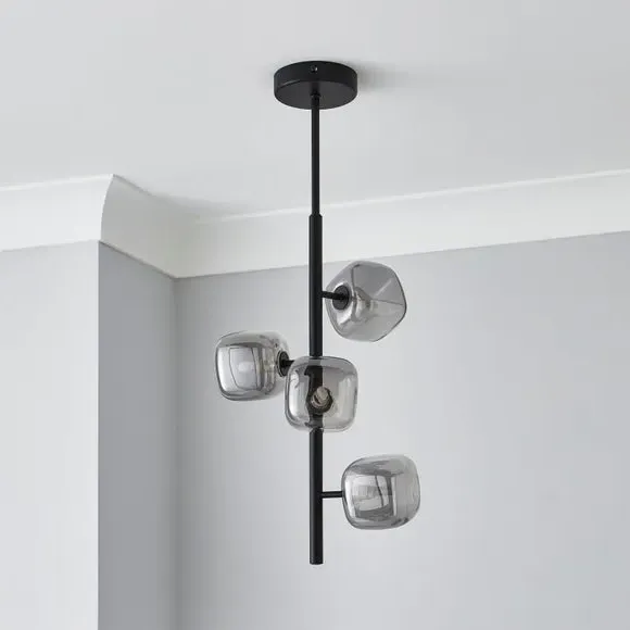 4-Light Semi Flush Ceiling Light - Black, Glass