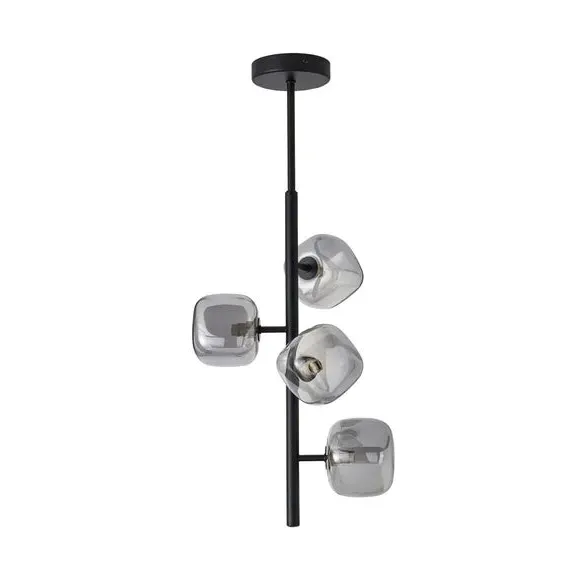 4-Light Semi Flush Ceiling Light - Black, Glass
