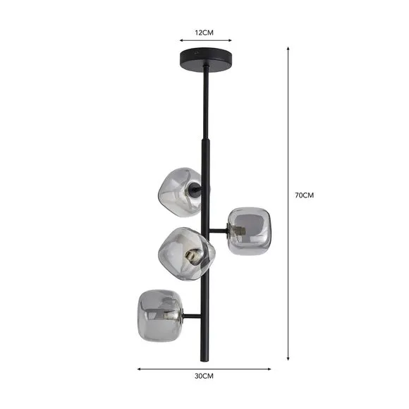 4-Light Semi Flush Ceiling Light - Black, Glass