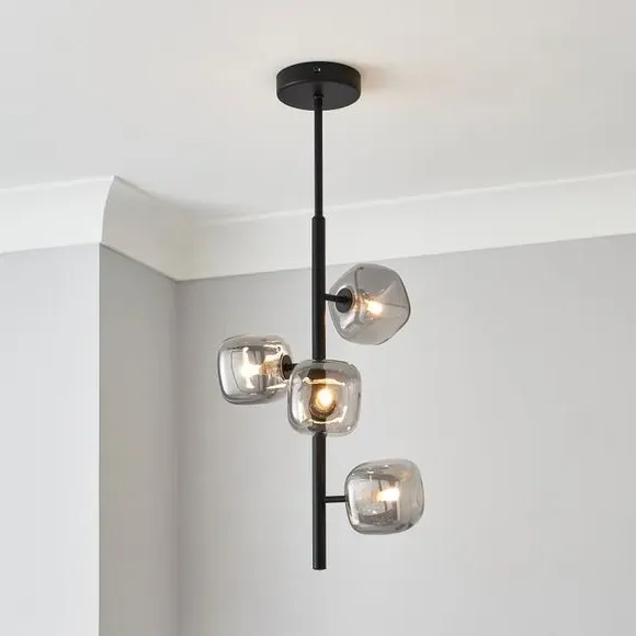 4-Light Semi Flush Ceiling Light - Black, Glass image
