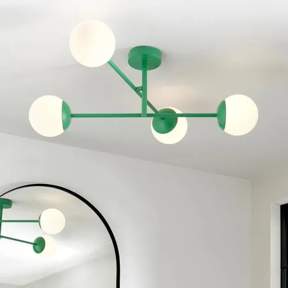 4-Light Semi Flush Ceiling Light - Green