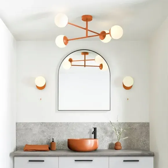 4-Light Semi Flush Ceiling Light - Orange