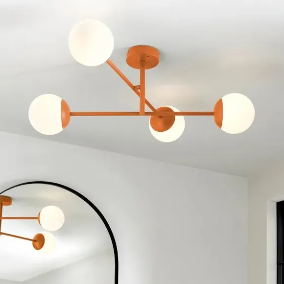 4-Light Semi Flush Ceiling Light - Orange