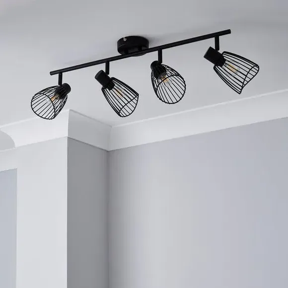 4-Light Semi Flush Spotlight Bar - Black, Metal