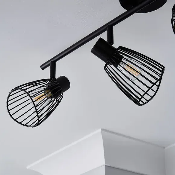 4-Light Semi Flush Spotlight Bar - Black, Metal
