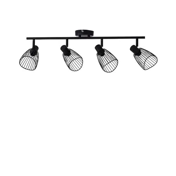 4-Light Semi Flush Spotlight Bar - Black, Metal