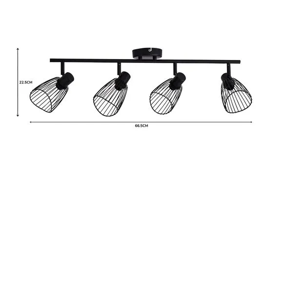 4-Light Semi Flush Spotlight Bar - Black, Metal