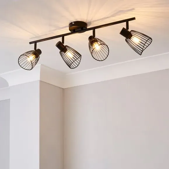 4-Light Semi Flush Spotlight Bar - Black, Metal image
