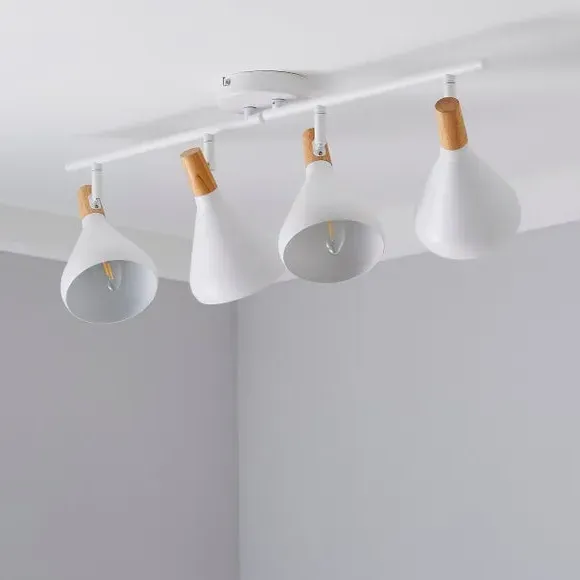 4-Light Semi Flush Spotlight Bar - White, Wood