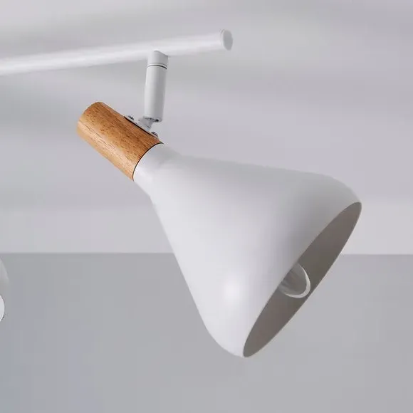 4-Light Semi Flush Spotlight Bar - White, Wood