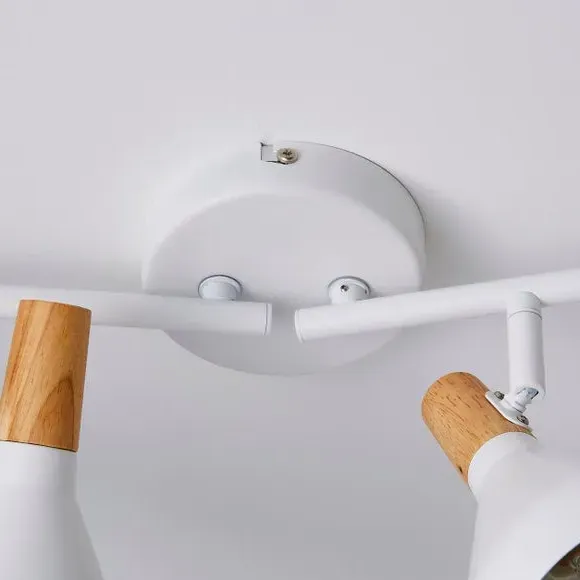 4-Light Semi Flush Spotlight Bar - White, Wood