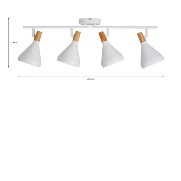 4-Light Semi Flush Spotlight Bar - White, Wood