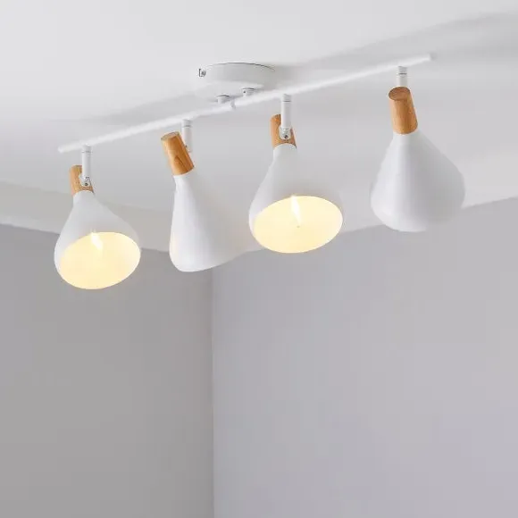 4-Light Semi Flush Spotlight Bar - White, Wood image