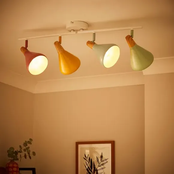 4-Light Semi Flush Spotlight Bar - Wood Effect