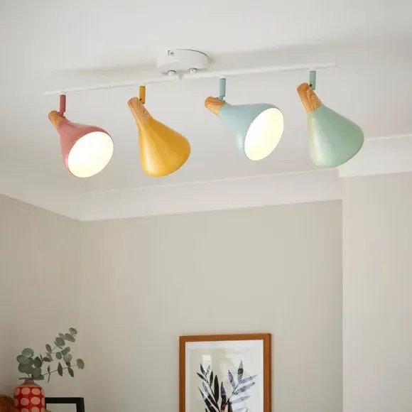 4-Light Semi Flush Spotlight Bar - Wood Effect