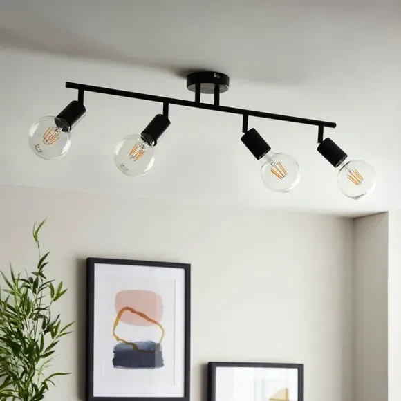 4-Light Spotlight Bar Semi Flush - Black, Metal