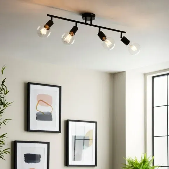 4-Light Spotlight Bar Semi Flush - Black, Metal