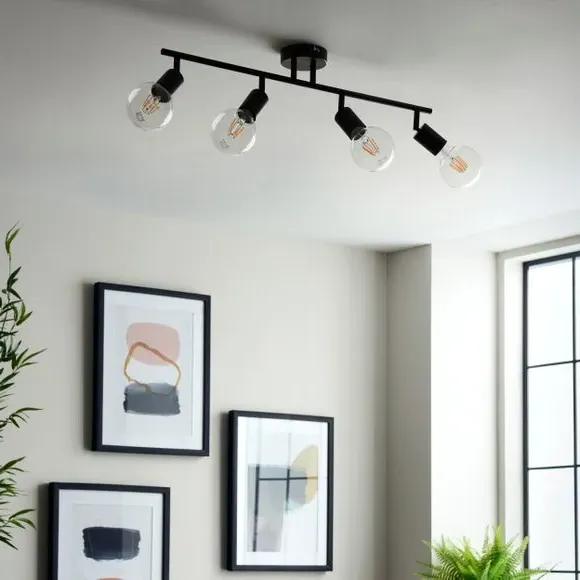 4-Light Spotlight Bar Semi Flush - Black, Metal
