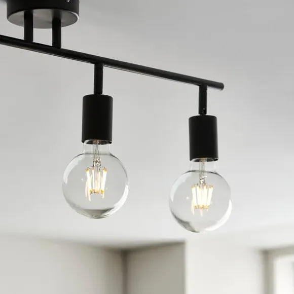 4-Light Spotlight Bar Semi Flush - Black, Metal