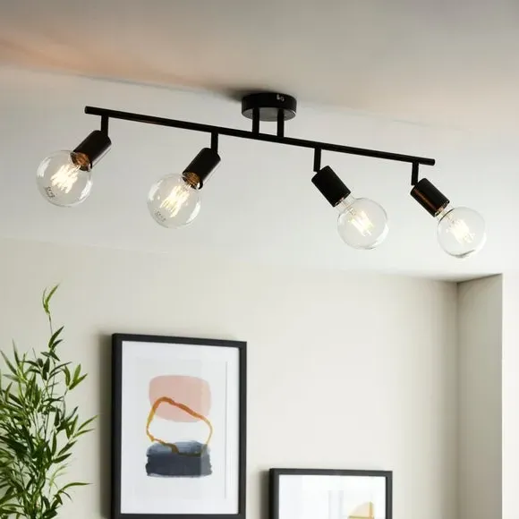 4-Light Spotlight Bar Semi Flush - Black, Metal image