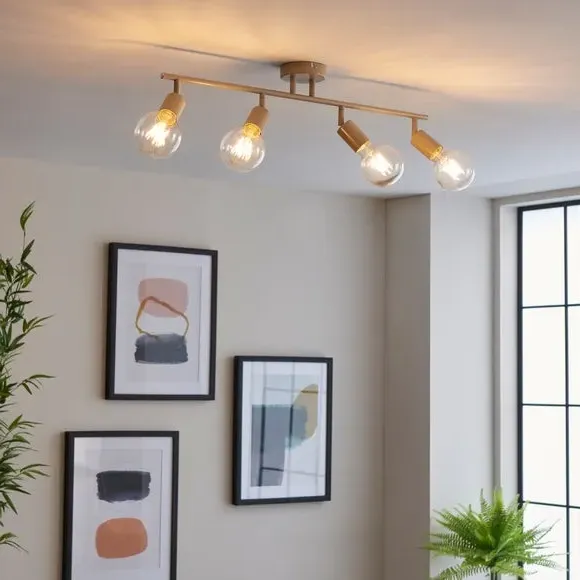 4-Light Spotlight Bar Semi Flush - Grey, Metal