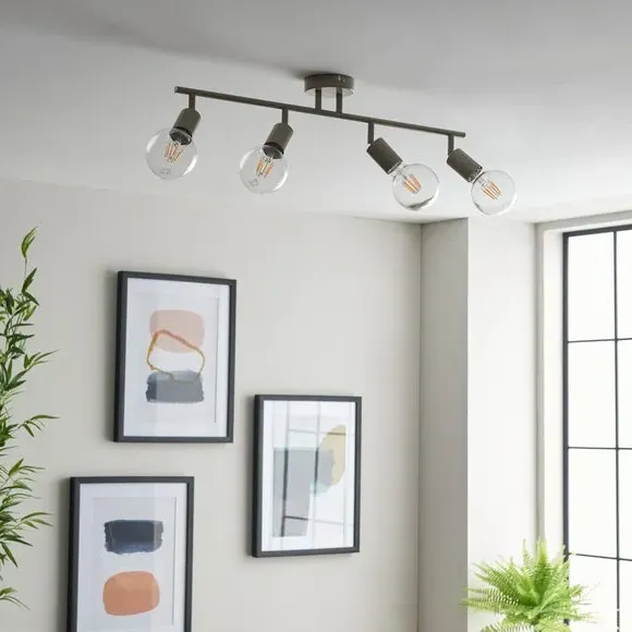 4-Light Spotlight Bar Semi Flush - Grey, Metal