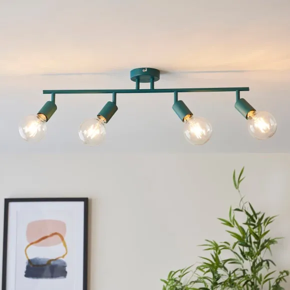 4-Light Spotlight Bar Semi Flush - Teal, Metal