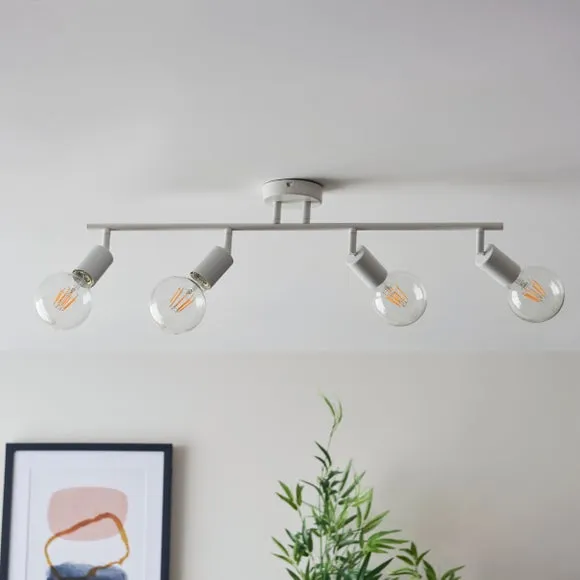 4-Light Spotlight Bar Semi Flush - White, Metal