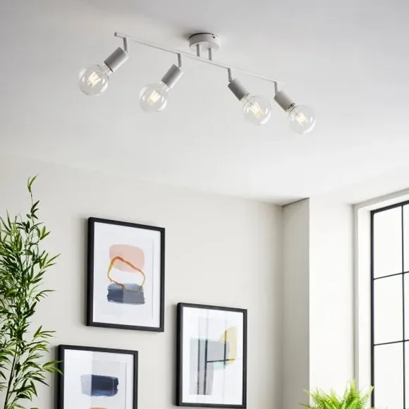 4-Light Spotlight Bar Semi Flush - White, Metal