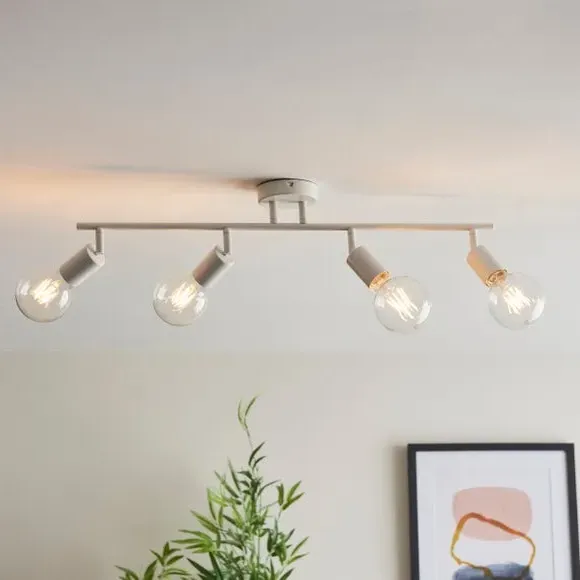 4-Light Spotlight Bar Semi Flush - White, Metal