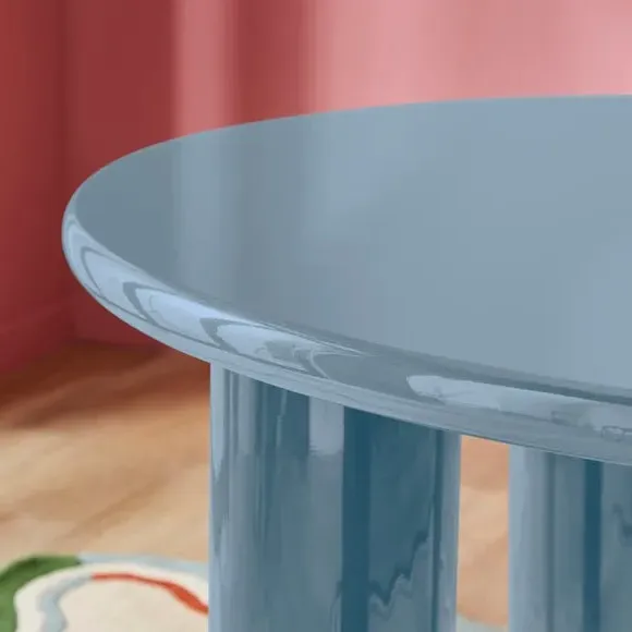 4-Seater Round Dining Table - Blue, High Gloss