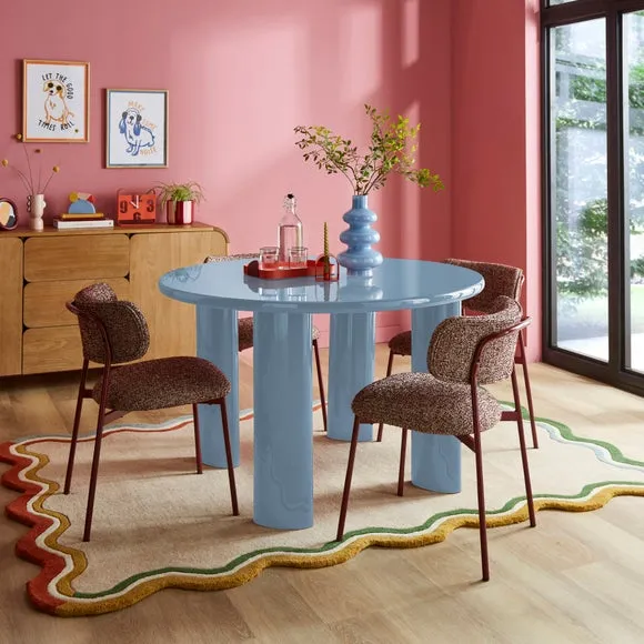 4-Seater Round Dining Table - Blue, High Gloss image