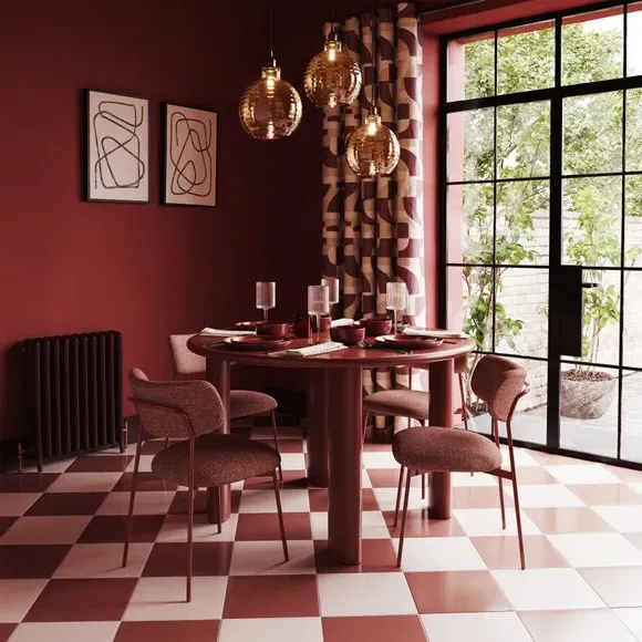 4-Seater Round Dining Table - Burgundy, High Gloss