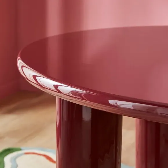 4-Seater Round Dining Table - Burgundy, High Gloss
