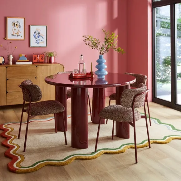 4-Seater Round Dining Table - Burgundy, High Gloss