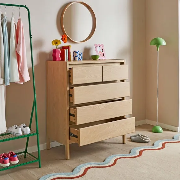 5-Drawer Chest with Curved Legs - Oak
