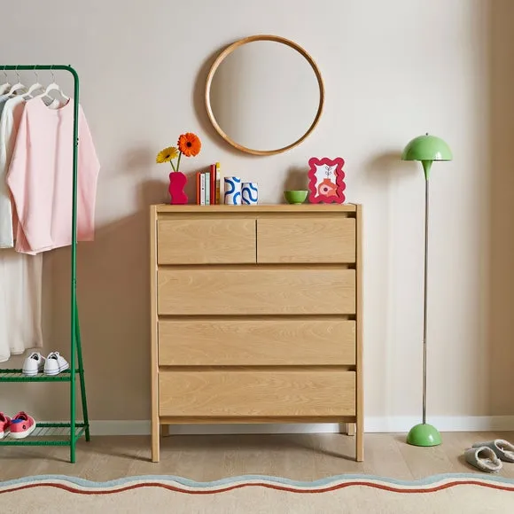 5-Drawer Chest with Curved Legs - Oak