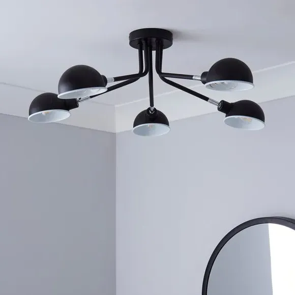 5-Light Semi Flush Ceiling Light - Black, Steel