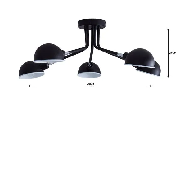 5-Light Semi Flush Ceiling Light - Black, Steel