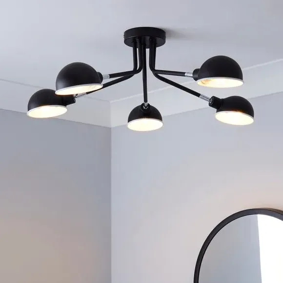 5-Light Semi Flush Ceiling Light - Black, Steel image