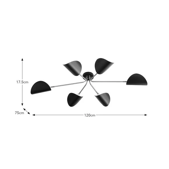 6-Light Semi Flush Ceiling Light - Black