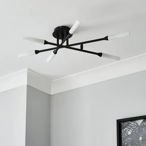 6 Light Semi Flush Ceiling Light - Black, Steel