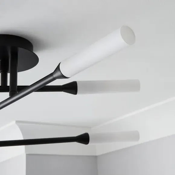 6 Light Semi Flush Ceiling Light - Black, Steel