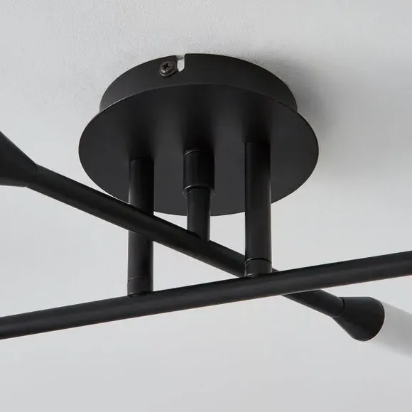 6 Light Semi Flush Ceiling Light - Black, Steel